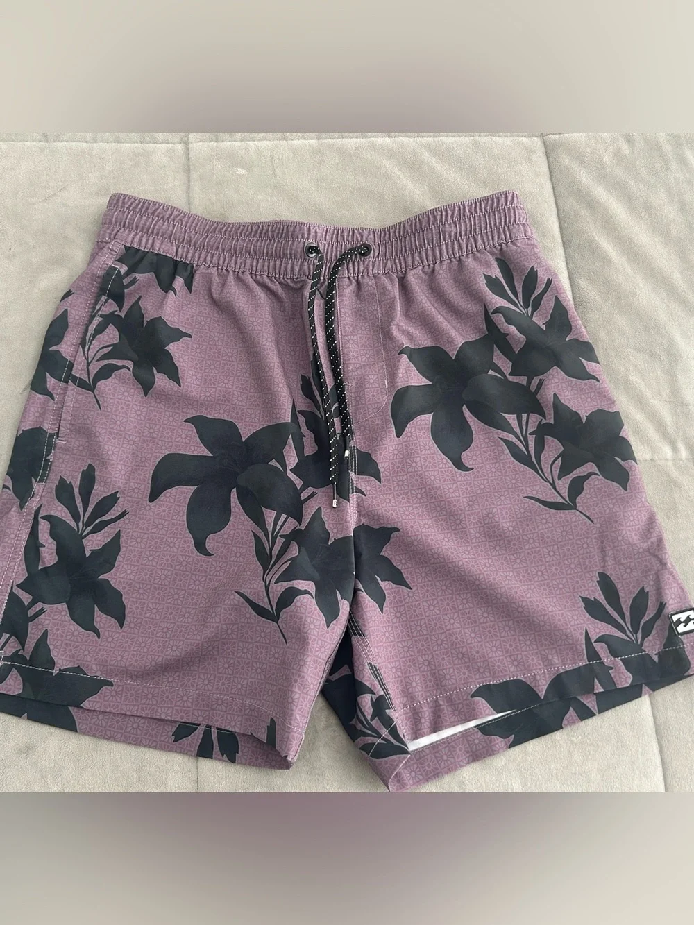 Billabong Men's Lavender Swim Shorts with Black Floral Print